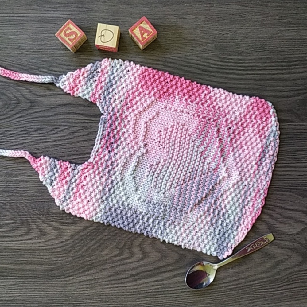 Hand Knit Baby Bib 🩷 🩶